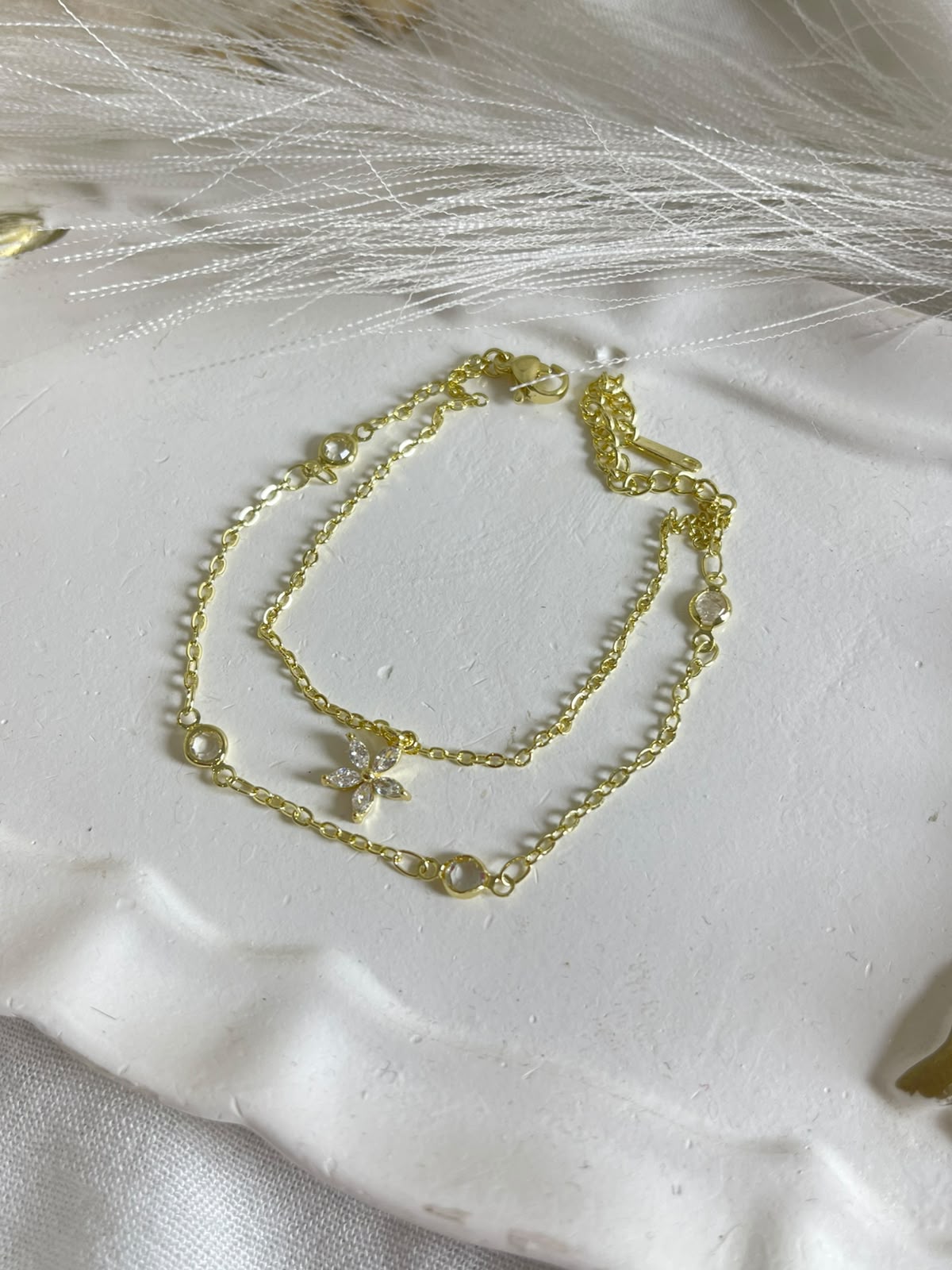 Double-Strand Floral & Crystal Station Bracelet