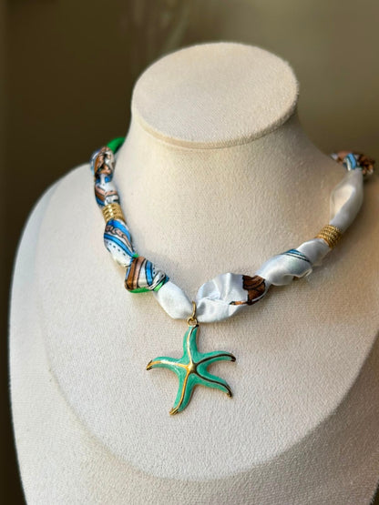 Ocean Breeze Starfish Silk Scarf Necklace