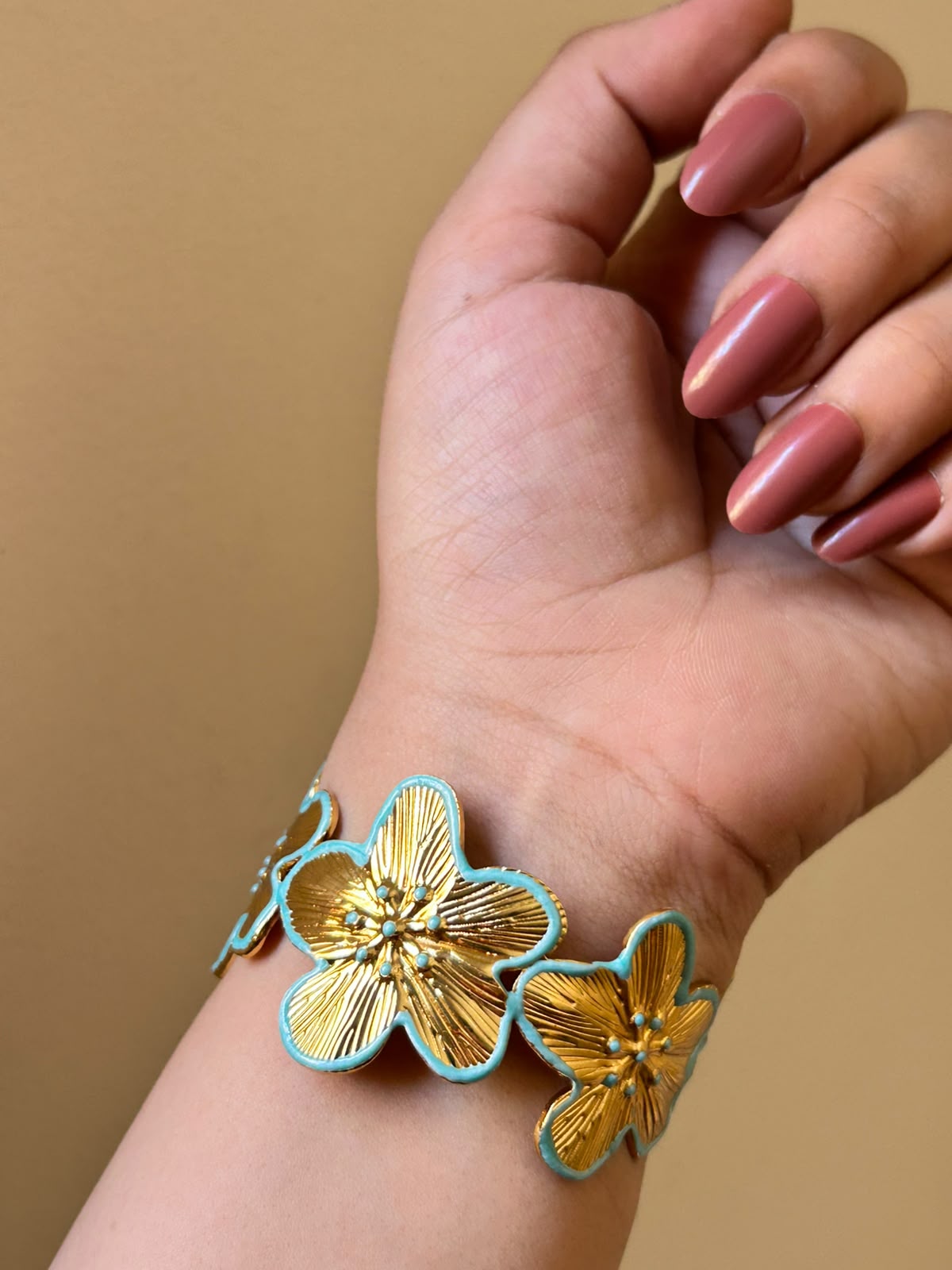 Golden Floral Enamel Cuff Bracelet