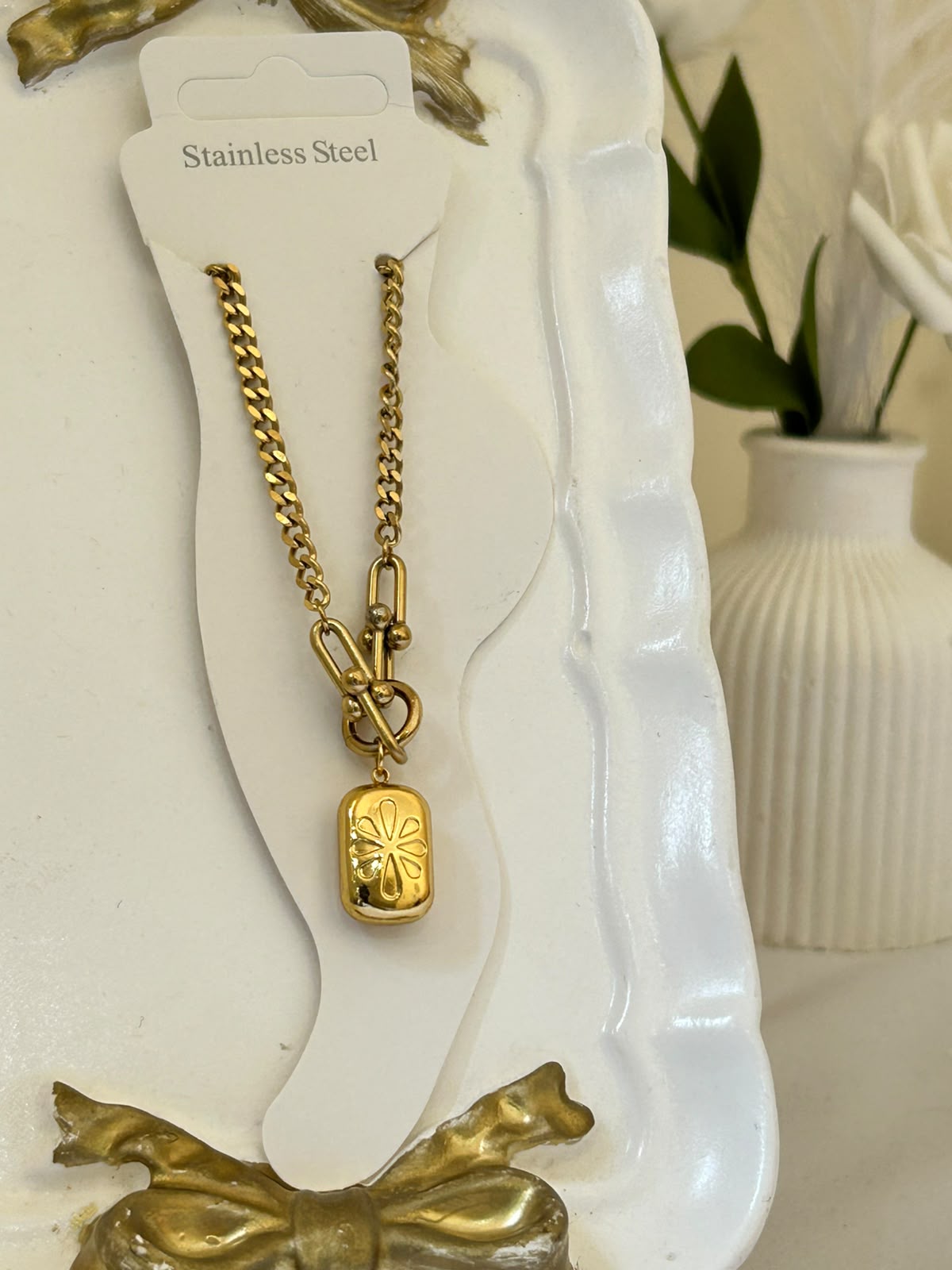 Mixed-Link Engraved Floral Anklet