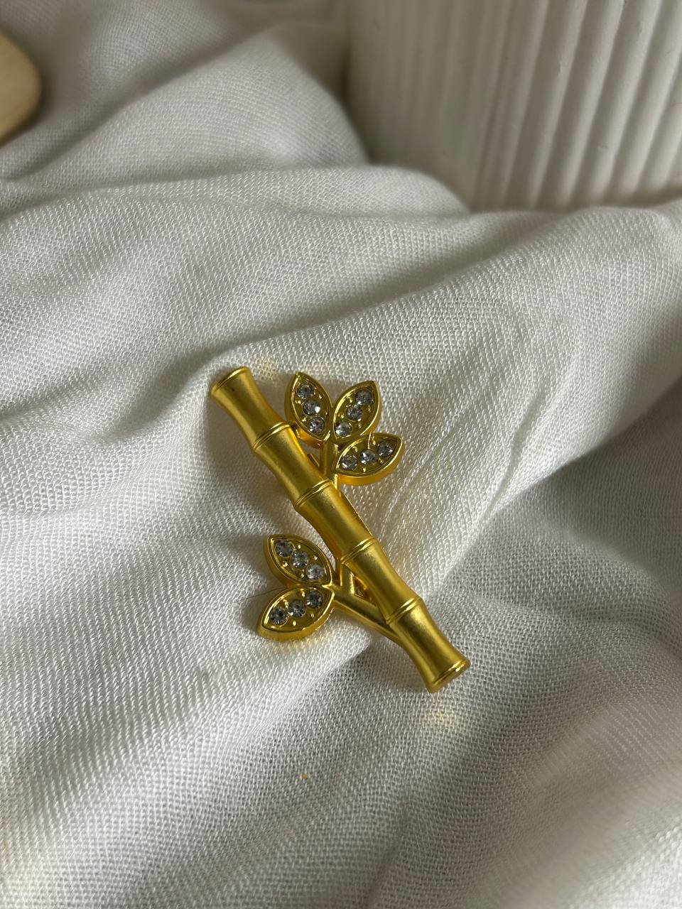 Golden Bamboo Stalk Crystal Brooch