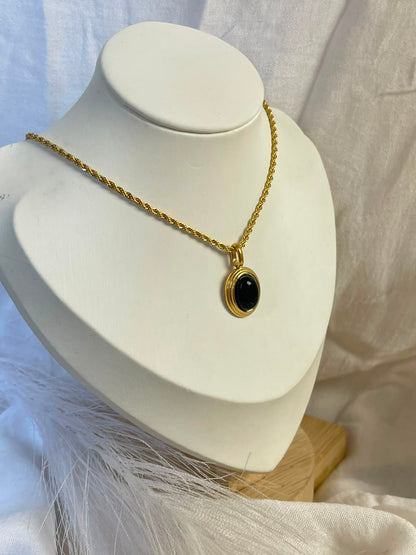 Black Onyx Oval Pendant Necklace