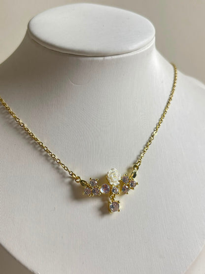 Rose & Crystal Cluster Necklace