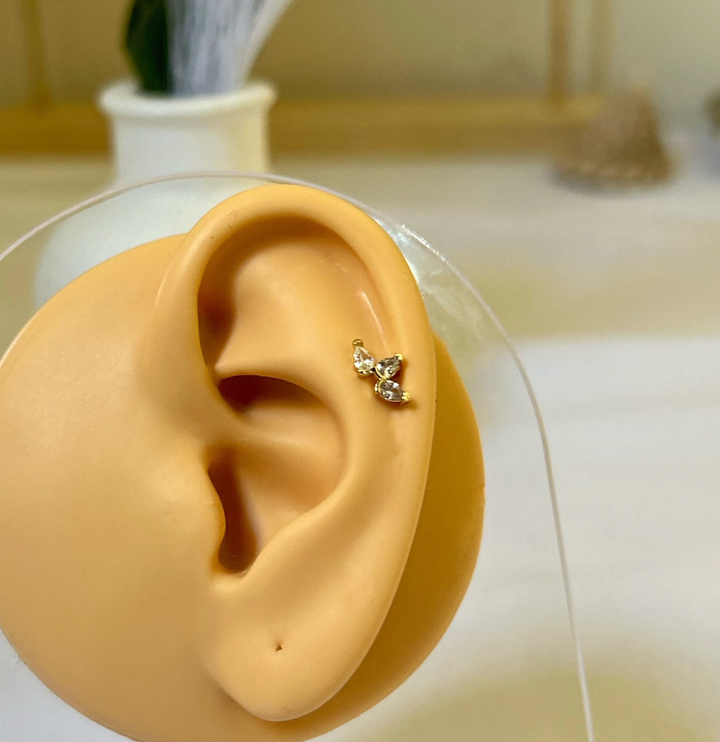 Dainty Trio Crystal Leaf Piercing