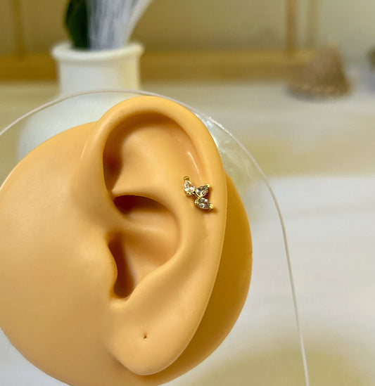 Dainty Trio Crystal Leaf Piercing