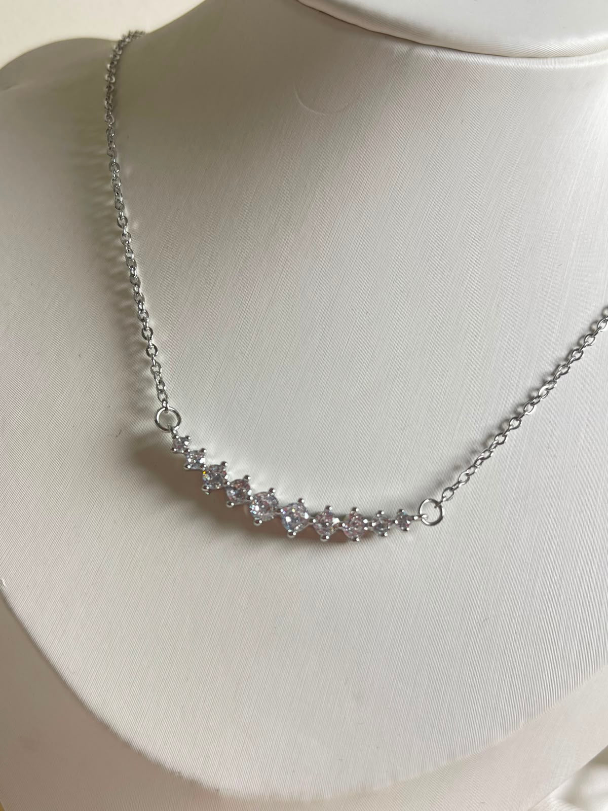 Silver Curved Crystal Bar Necklace
