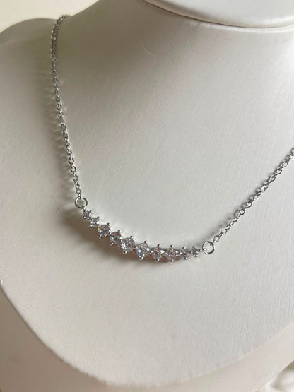 Silver Curved Crystal Bar Necklace