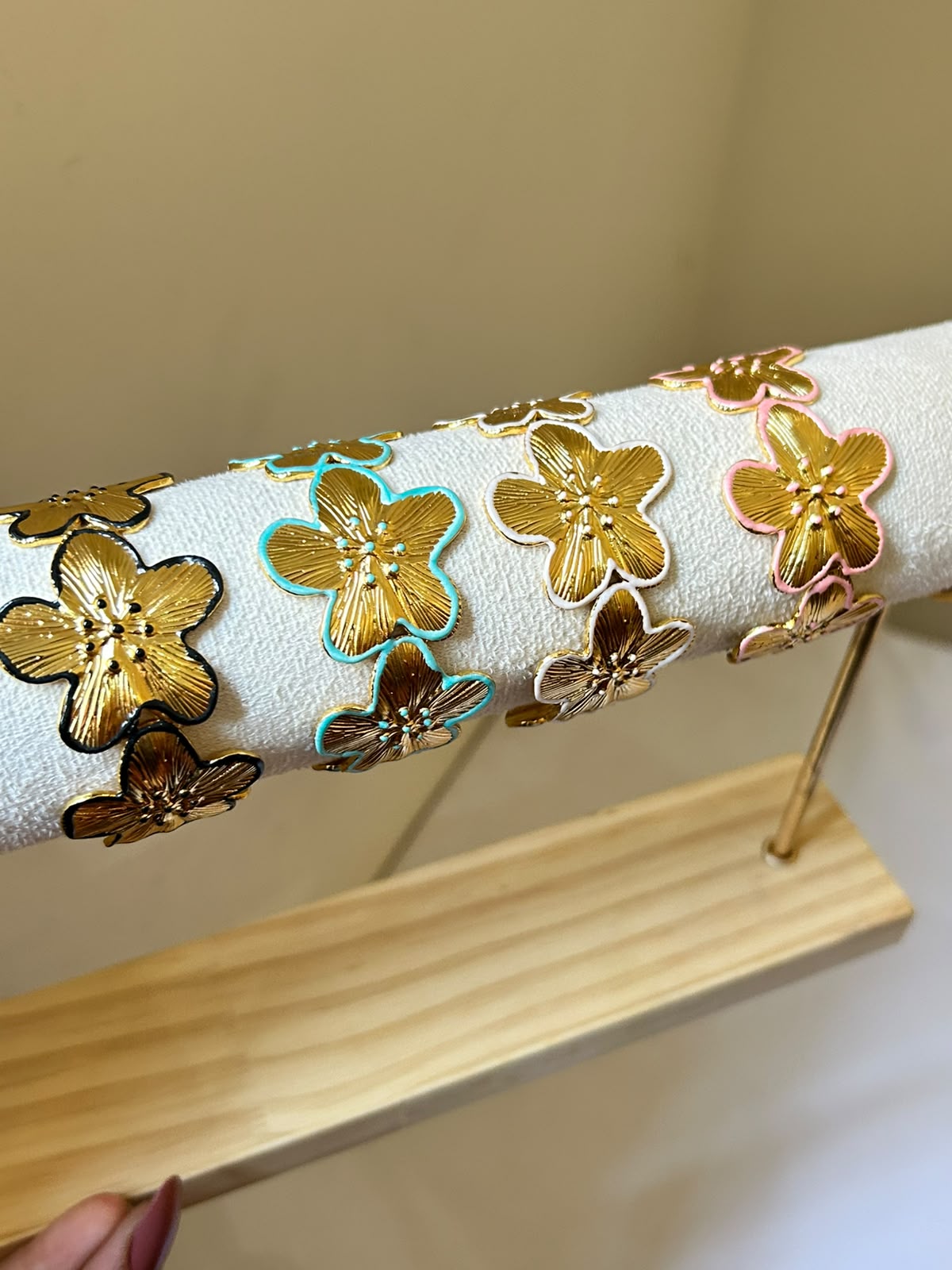 Golden Floral Enamel Cuff Bracelet