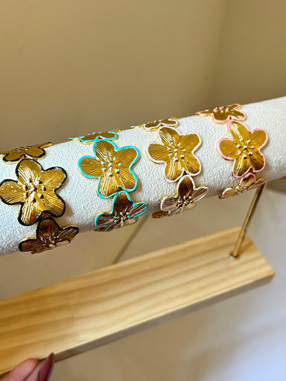 Golden Floral Enamel Cuff Bracelet