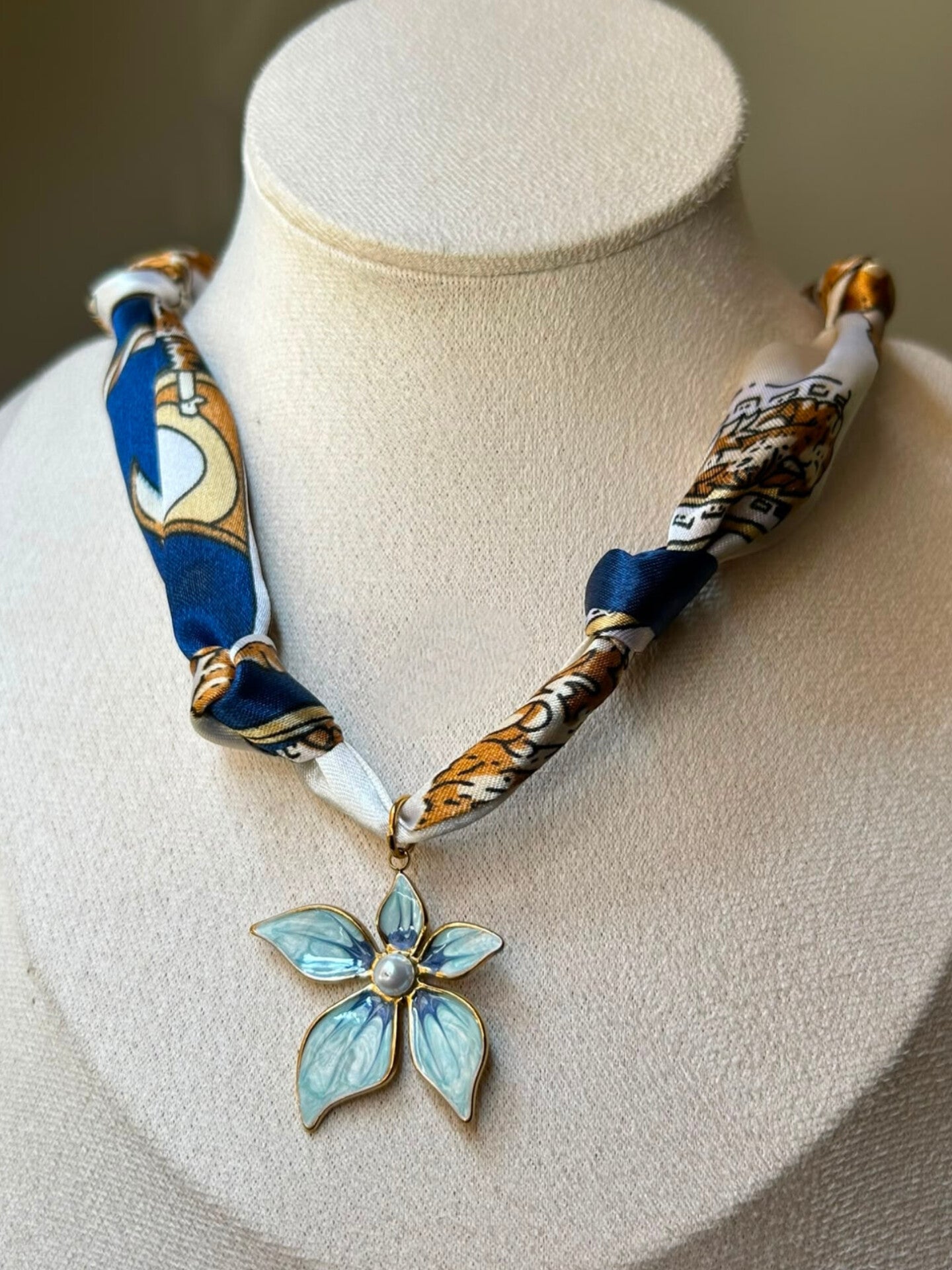 Enamel Blossom Scarf Necklace