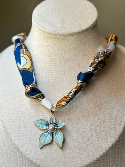 Enamel Blossom Scarf Necklace