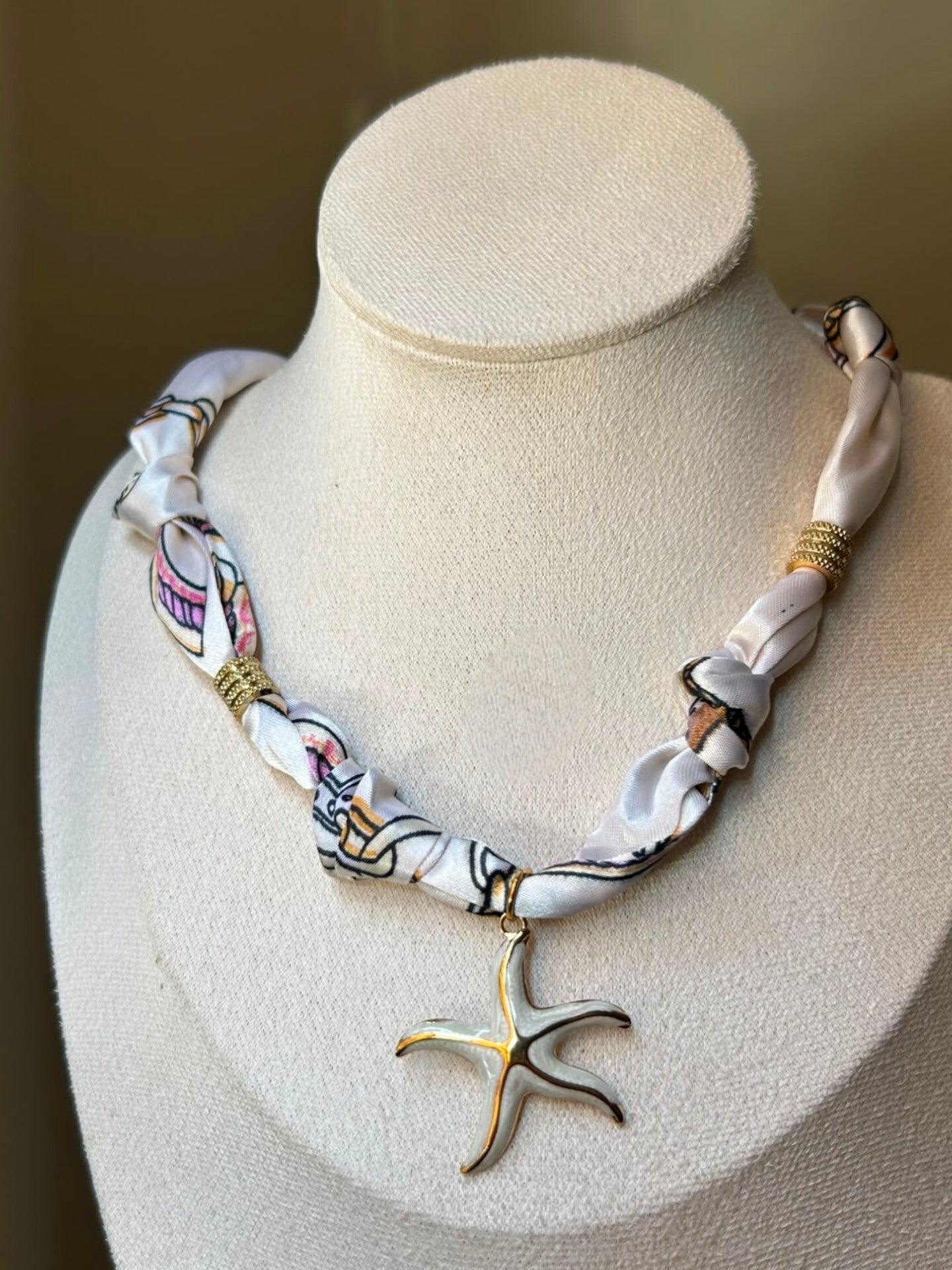 Ocean Breeze Starfish Silk Scarf Necklace