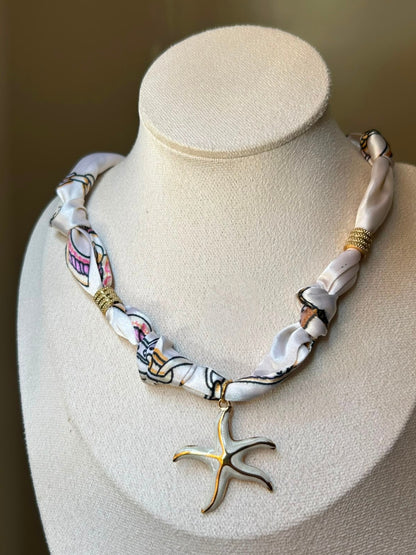 Ocean Breeze Starfish Silk Scarf Necklace