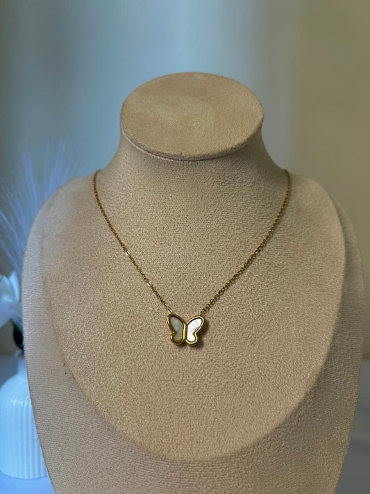 Golden Pearl Butterfly Necklace