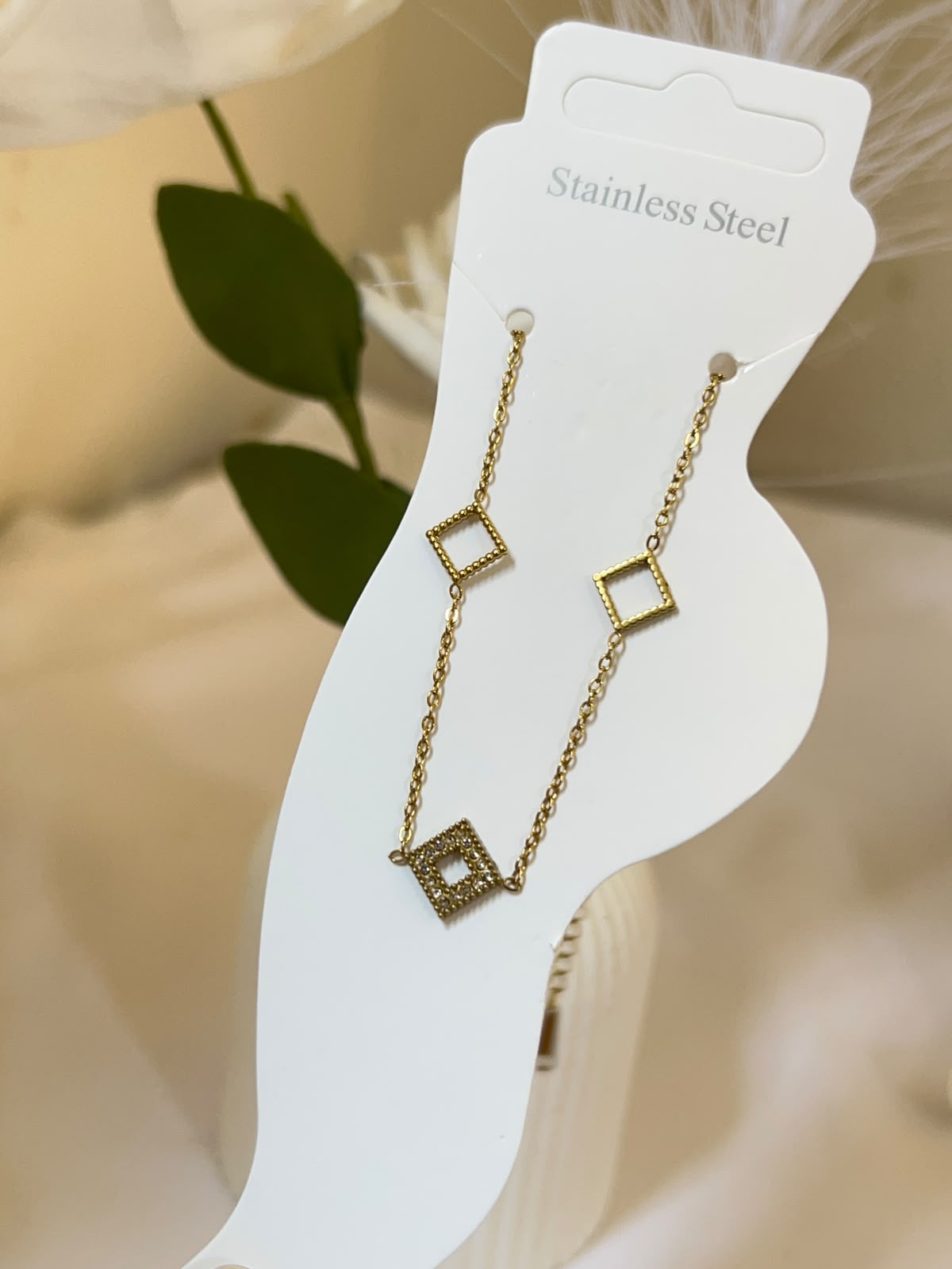 Geometric Rhombus Crystal Anklet