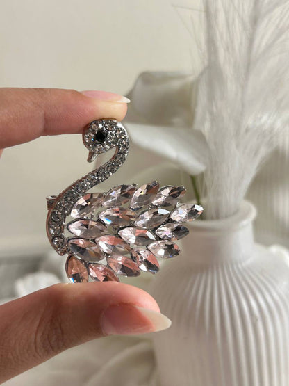 Blush Pink Crystal Swan Brooch