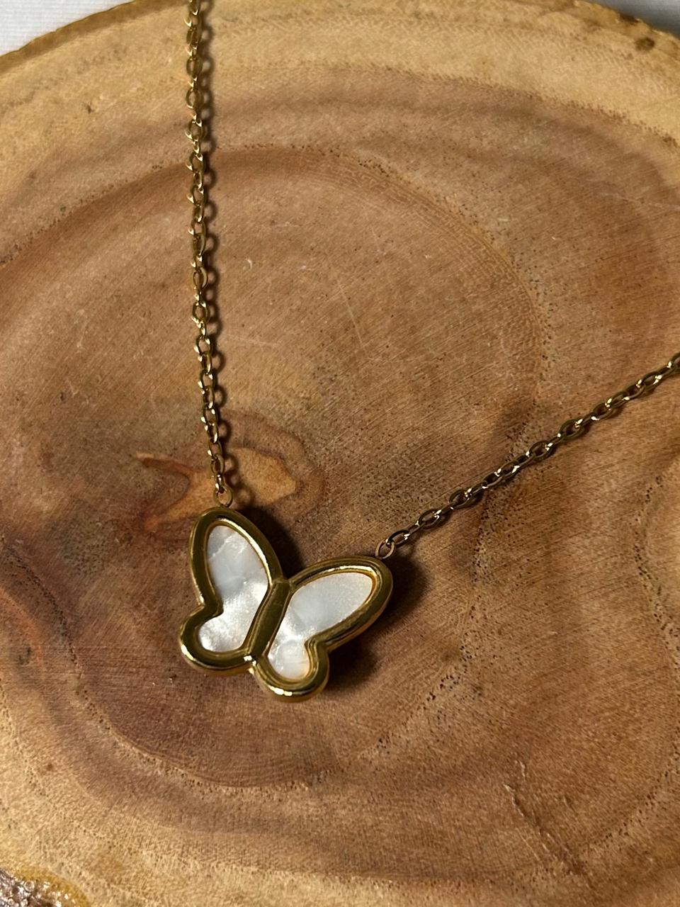 Golden Pearl Butterfly Necklace