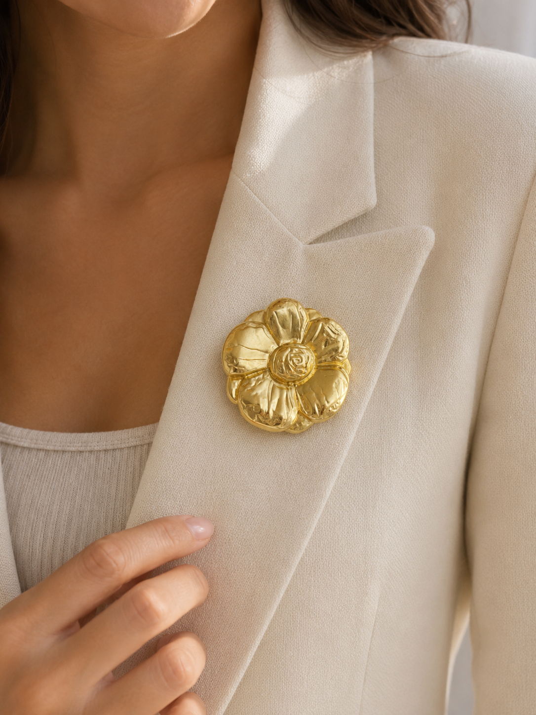 Textured Camellia Flower Brooch