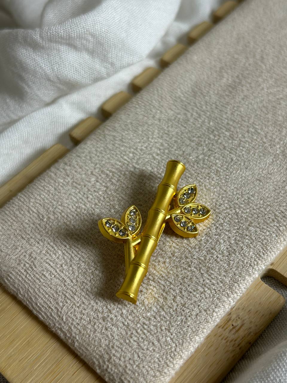 Golden Bamboo Stalk Crystal Brooch