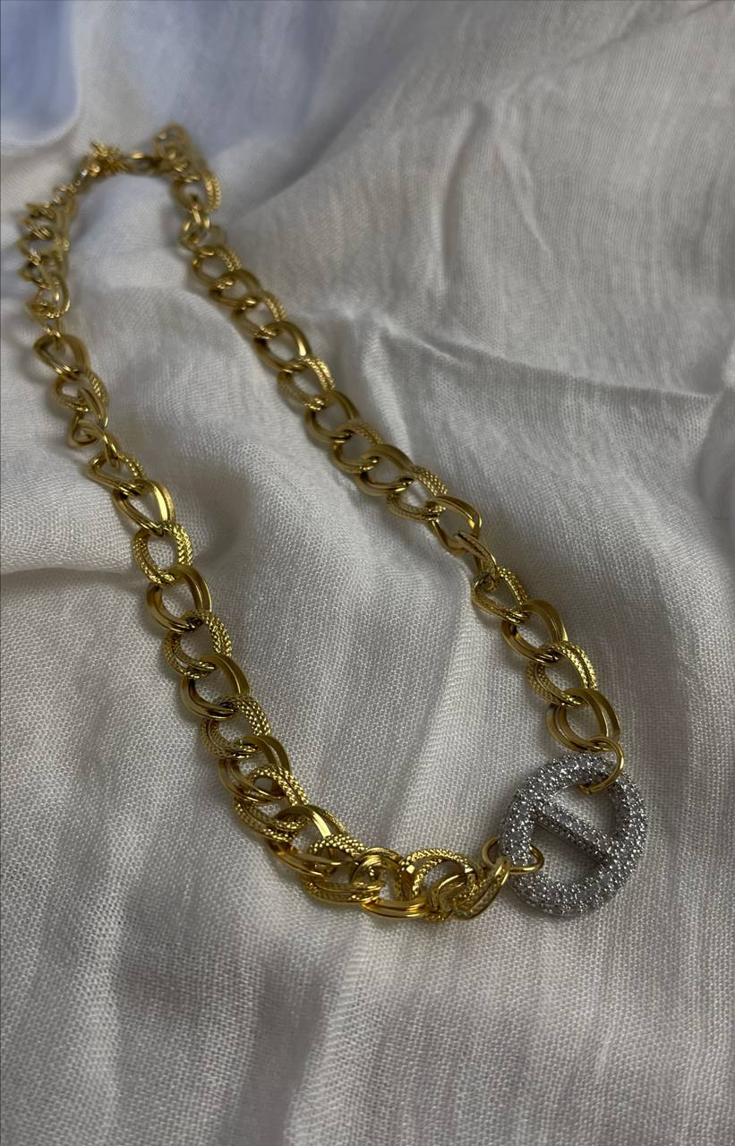 Textured Chain Pave Ring Necklace