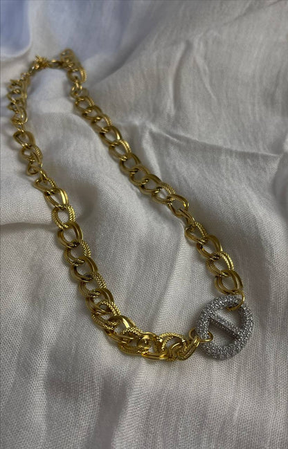 Textured Chain Pave Ring Necklace