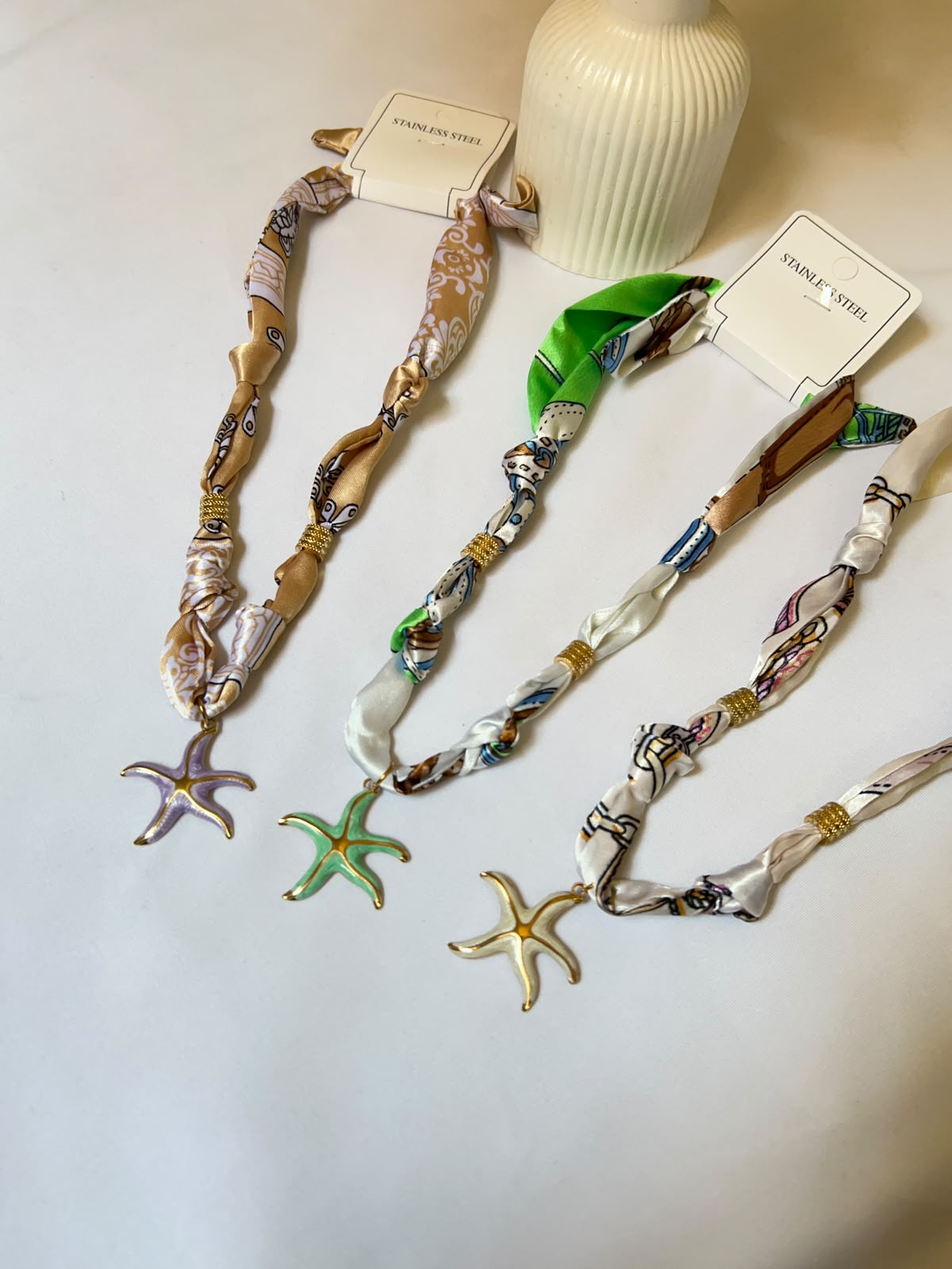 Ocean Breeze Starfish Silk Scarf Necklace