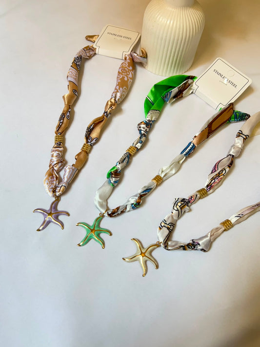 Ocean Breeze Starfish Silk Scarf Necklace