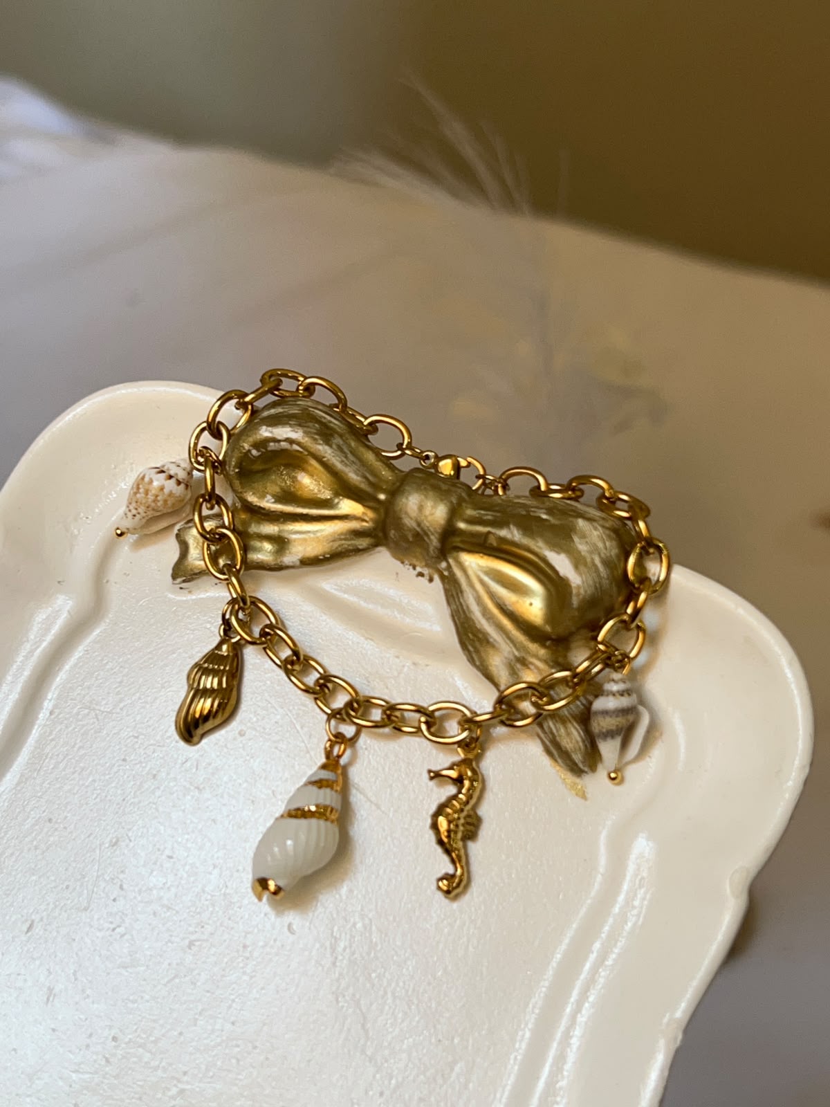 Golden Seahorse & Shell Charm Bracelet