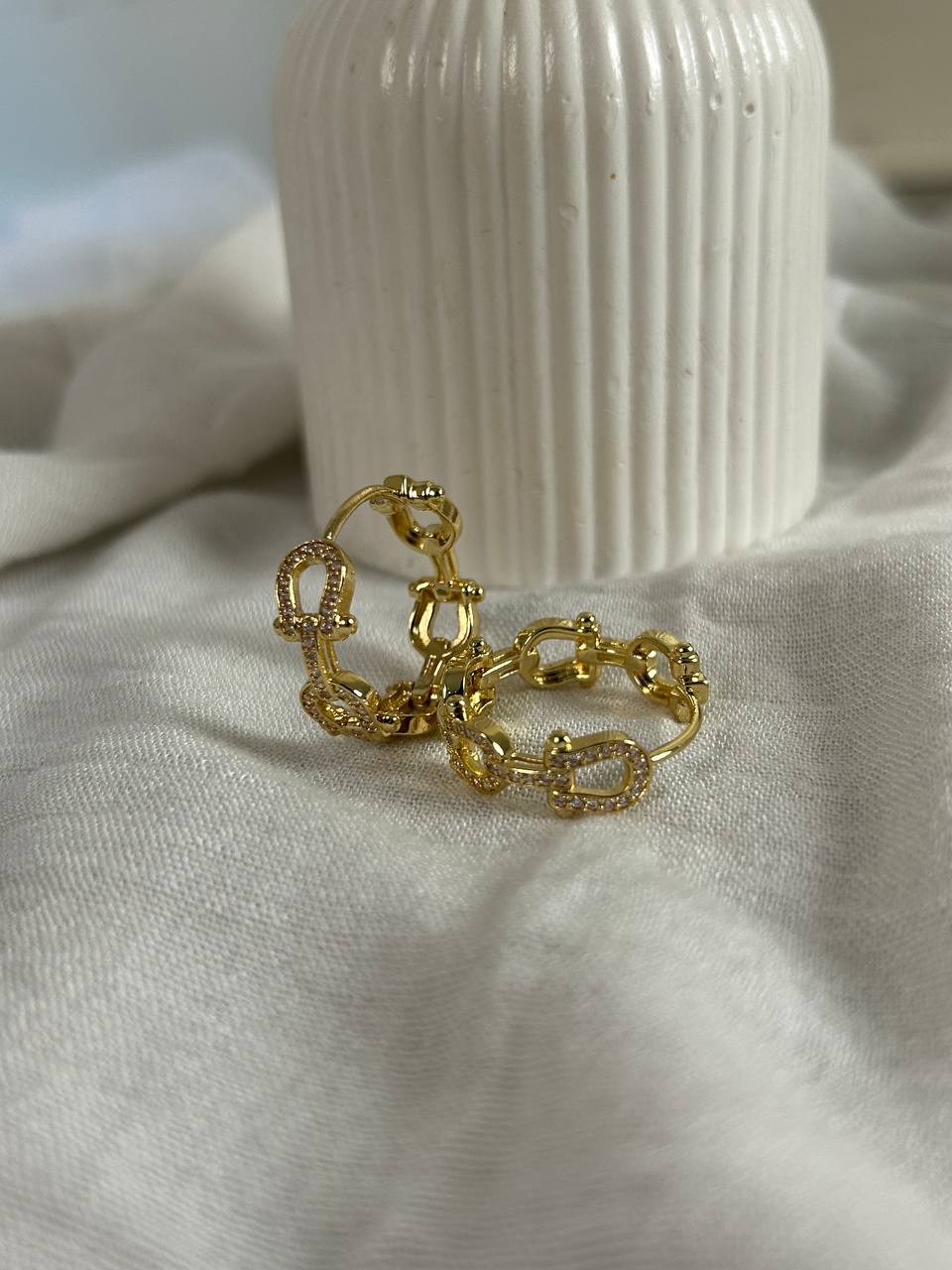 Pavé Horseshoe Link Hoop Earrings