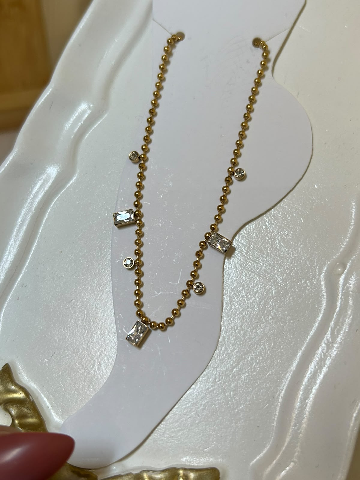 Baguette & Round Crystal Ball-Chain Anklet