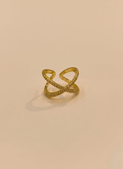 Golden Pavé Crisscross Ring